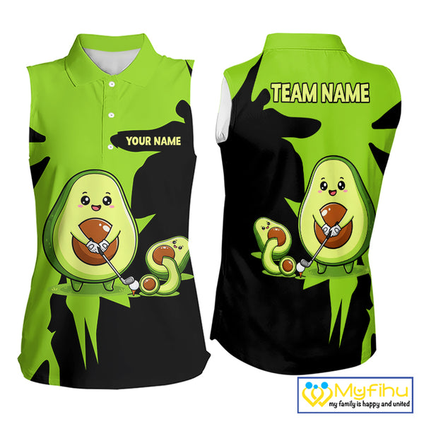 Green Golf Jerseys Funny Avocado Golf Shirts For Women Sleeveless Custom Golf Team Shirts For Golfers NHT893