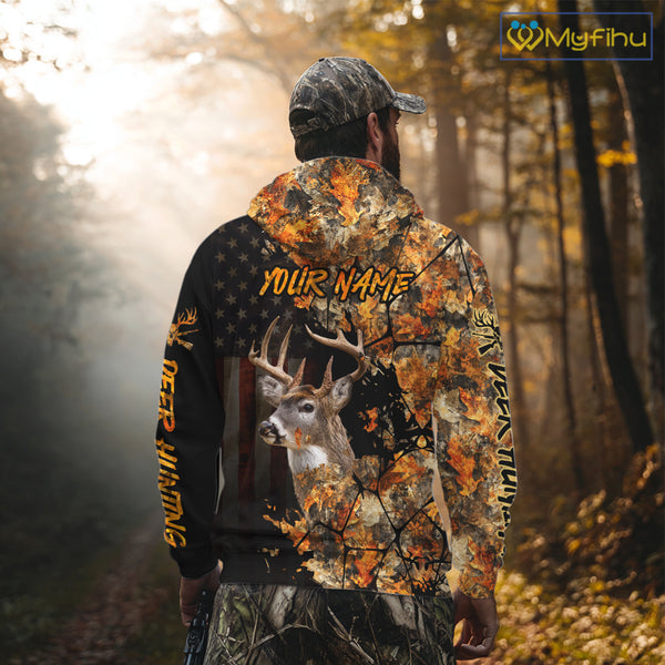 Deer Hunting Shirt US Flag 3D All Over Print Orange Black, Custom Name Personalized Gift NHT296