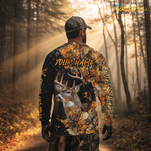 Deer Hunting Shirt US Flag 3D All Over Print Orange Black, Custom Name Personalized Gift NHT296