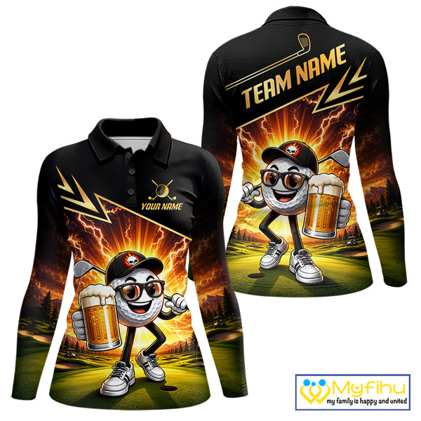Funny Golf Ball Womens Golf Polo Shirts Custom Golf And Beer Golf Apparel For Golfer NHT899