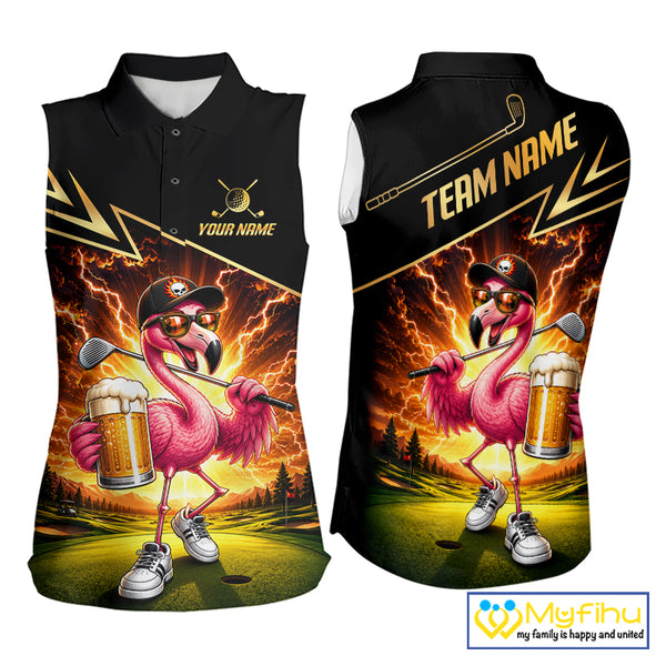 Funny Flamingo Womens Sleeveless Golf Polo Shirts Custom Golf And Beer Golf Apparel For Golfer NHT900
