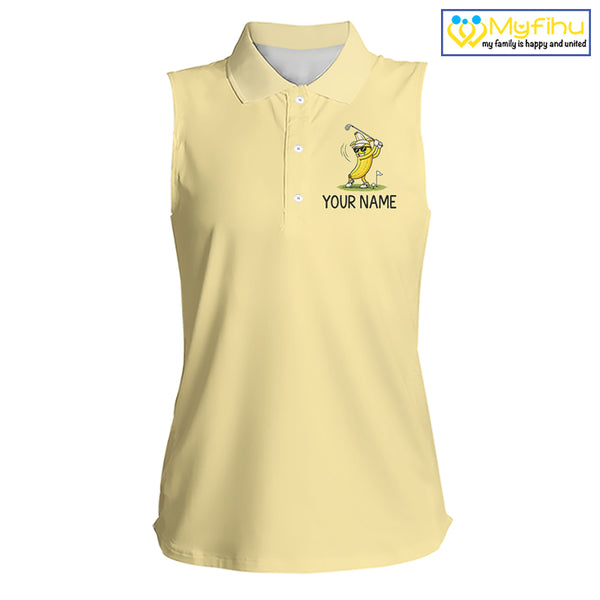Funny Banana Womens Sleeveless Golf Polo Shirt, Custom Golf Polo For Women, Golf Apparel Gift For Golf Lovers NHT905