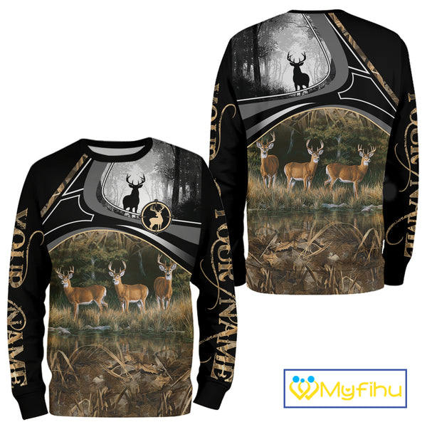 Personalized Whitetail Deer Hunting 3D All Over Printed Hoodie Brown Camouflage, Hunting Gift NHT366