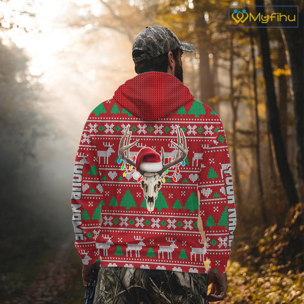 Funny Ugly Sweater Pattern Skull Deer Hunting Custom All Over Print Shirts NHT302