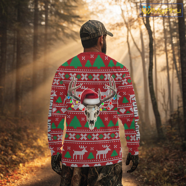 Funny Ugly Sweater Pattern Skull Deer Hunting Custom All Over Print Shirts NHT302