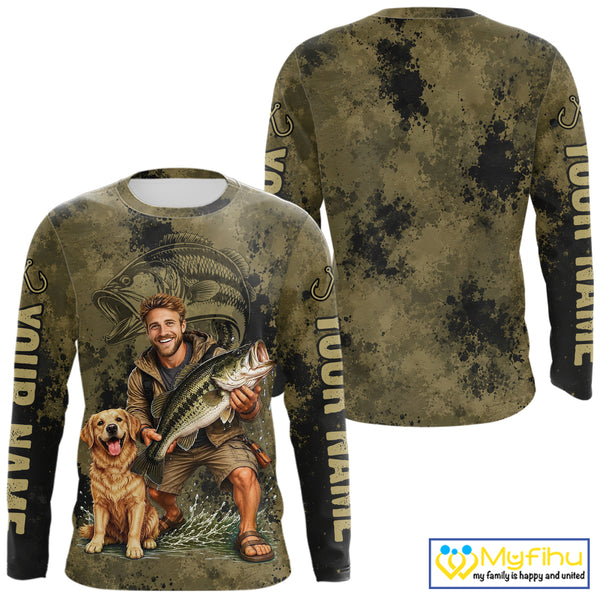 Custom Father's Day Bass Fishing Shirts With Face, Personalized Custom Photo Funny Fishing Shirt|Dark NHT916