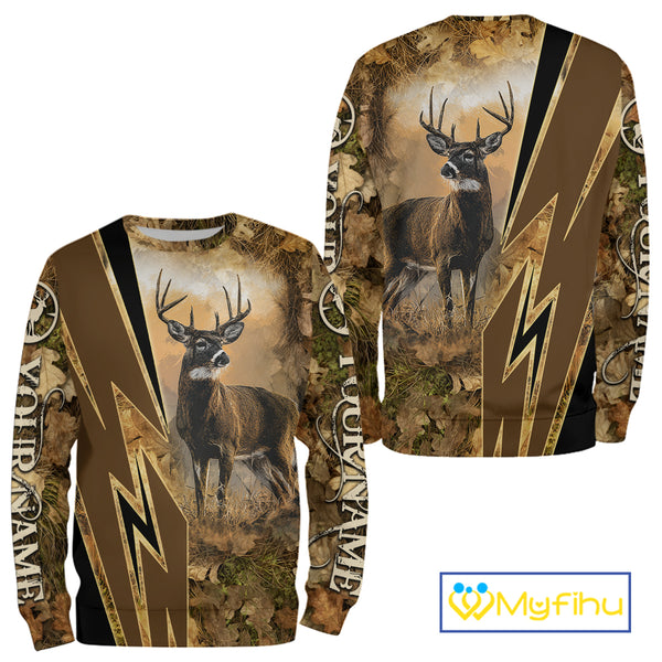 Deer Hunting Custom Name Camouflage Hunting Clothes, Deer Sweatshirt for Men NHT376