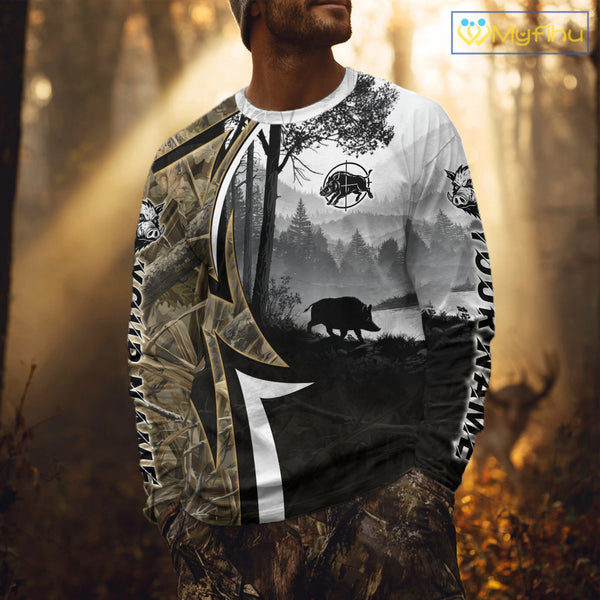 Personalized Wild Hog Hunting Camo Full Printing Shirts, Boar Hunting Shirt NHT319