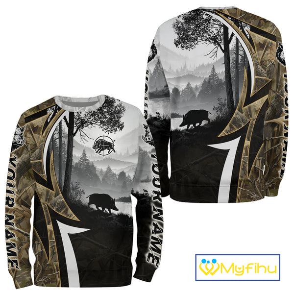 Personalized Wild Hog Hunting Camo Full Printing Shirts, Boar Hunting Shirt NHT319