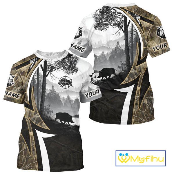 Personalized Wild Hog Hunting Camo Full Printing Shirts, Boar Hunting Shirt NHT319
