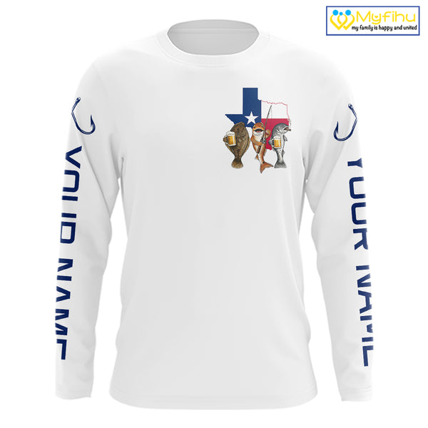 Texas Slam Funny Fishing Redfish, Trout, Flounder Fishing Shirts Long Sleeve For Men| White NHT843