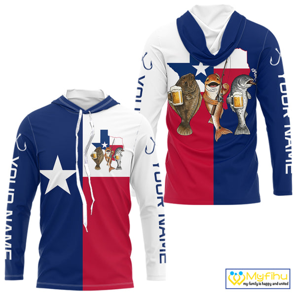 Texas Slam Fishing Shirts Long Sleeve Hooded For Men, Personalized Inshore Slam Fishing Team Jersey NHT846