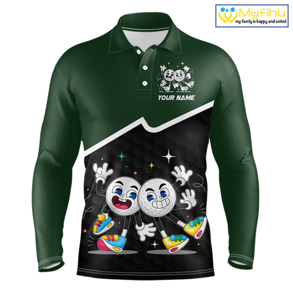 Custom Green And Black Mens Golf Polo Shirt, Custom Golf Balls Team Jerseys NHT865