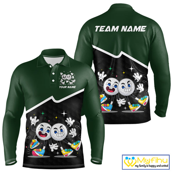 Custom Green And Black Mens Golf Polo Shirt, Custom Golf Balls Team Jerseys NHT865