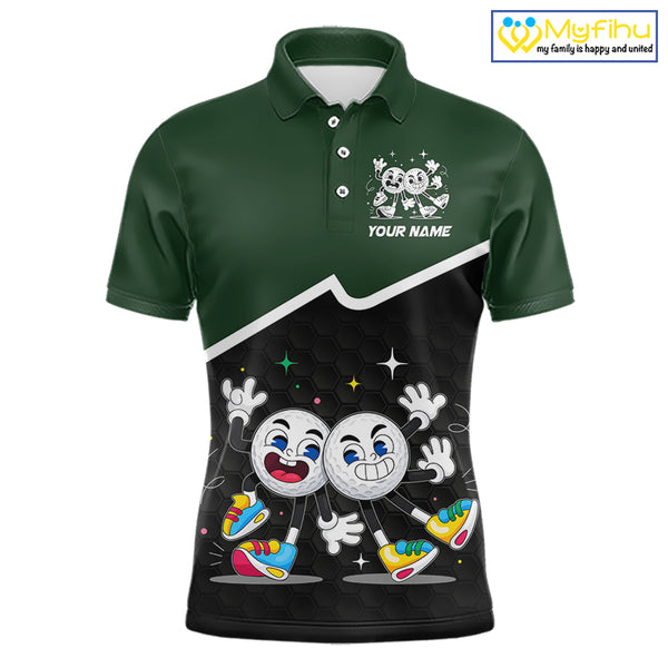 Custom Green And Black Mens Golf Polo Shirt, Custom Golf Balls Team Jerseys NHT865