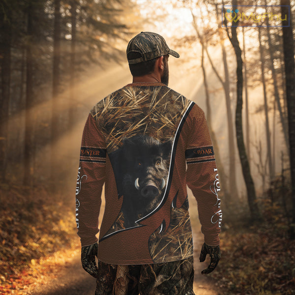 Boar Hunting Brown Camouflage 3D Shirt For Hunting Season Hunting Clothes For Hunters NHT138