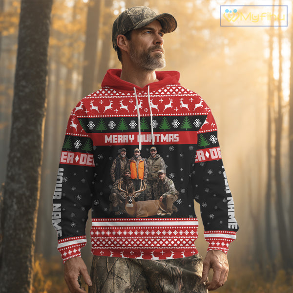 Custom Merry Huntmas Shirt – Personalized Deer Hunting Christmas Shirt with Your Photo NHT308
