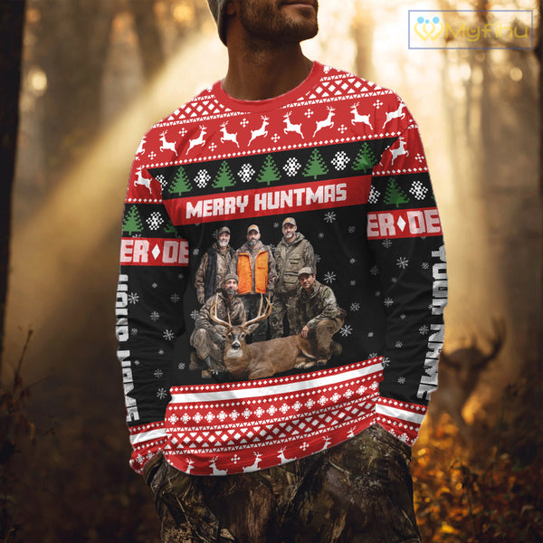 Custom Merry Huntmas Shirt – Personalized Deer Hunting Christmas Shirt with Your Photo NHT308