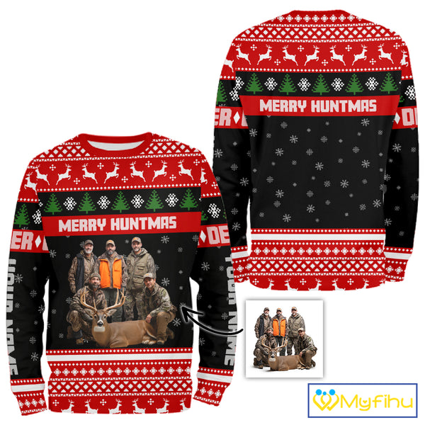 Custom Merry Huntmas Shirt – Personalized Deer Hunting Christmas Shirt with Your Photo NHT308