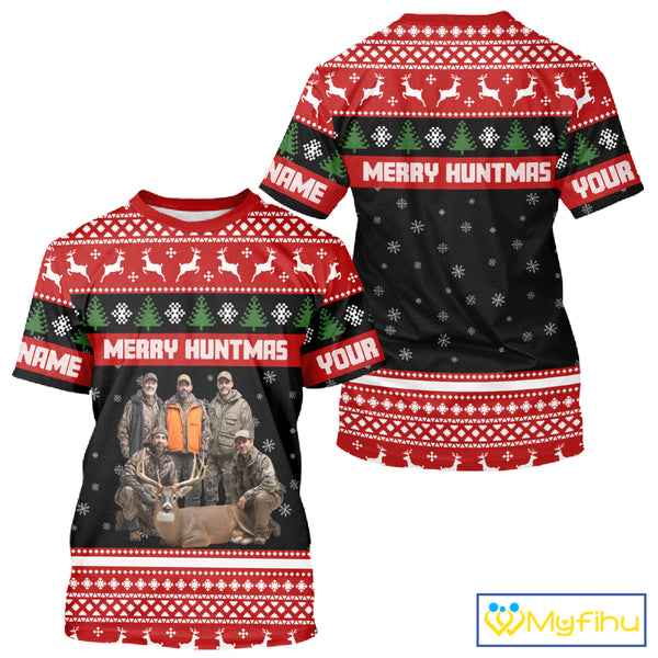 Custom Merry Huntmas Shirt – Personalized Deer Hunting Christmas Shirt with Your Photo NHT308