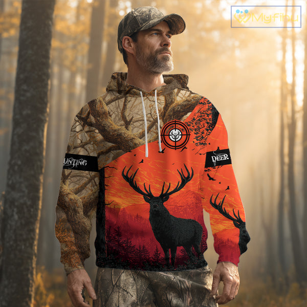 Personalized Deer Hunting 3D All Over Printed Shirts Custom Deer And Mountain Camo Shirt Hunting Gifts NHT15