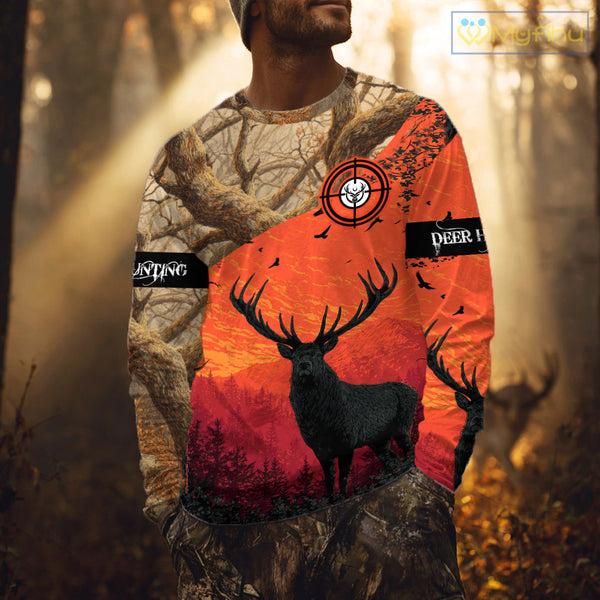 Personalized Deer Hunting 3D All Over Printed Shirts Custom Deer And Mountain Camo Shirt Hunting Gifts NHT15