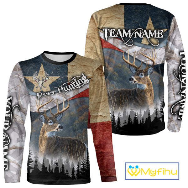 Deer Hunting Shirt-Personalized Texas Flag Camo Snow, Best Gifts for Deer Hunters NHT29