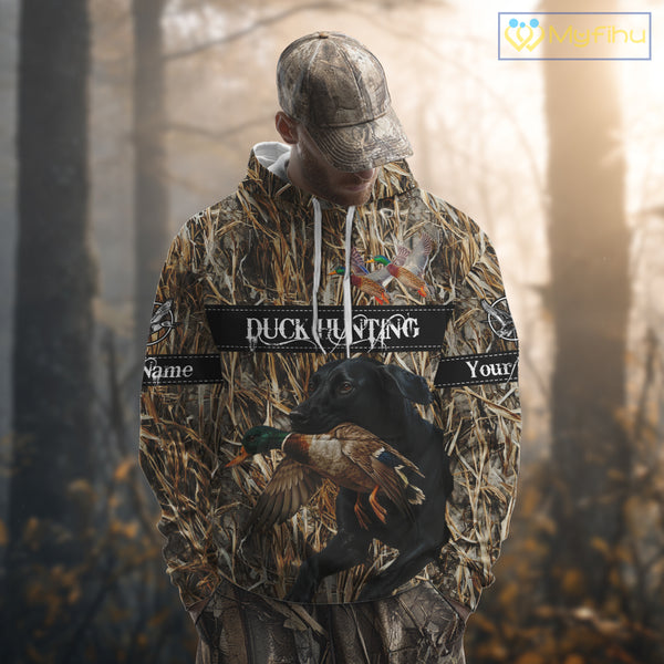 Duck Hunting Shirts With Black Labrador Retriever Dog Shirts Personalized Hunting Clothes NHT115