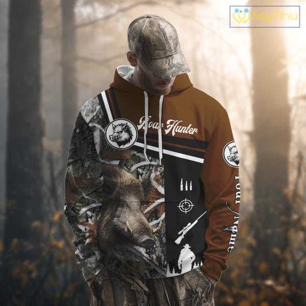 Boar Hunting Brown Camo Snow Winter 3D Shirt For Hunting Season Hunting Clothes For Hunters NHT120
