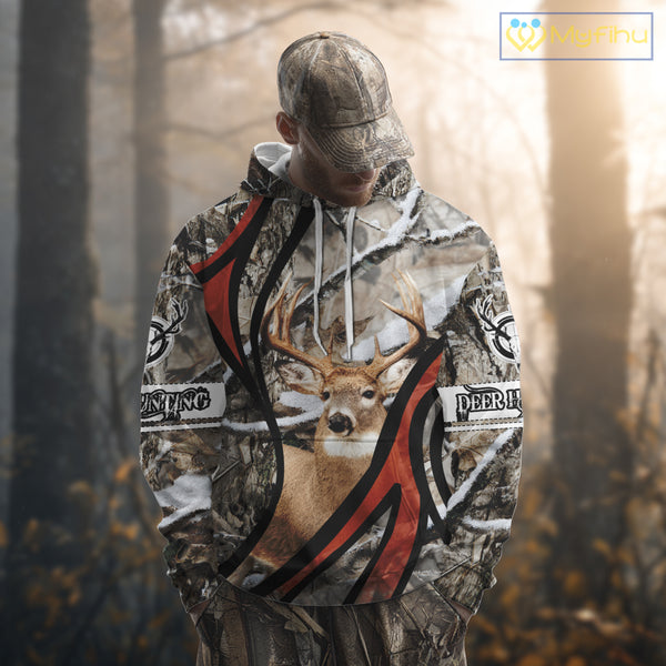 Whitetail Deer Hunting Shirt Custom Name Snow Camo, Season Deer Hunting Clothes For Men NHT80
