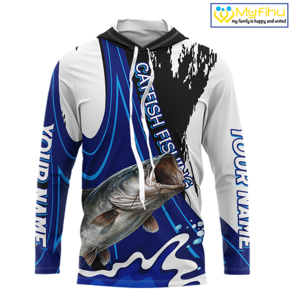 Catfish Fishing Jersey Personalized Name Hooded Fishing Shirt, Angler Tournament Fishing Apparel NHT869