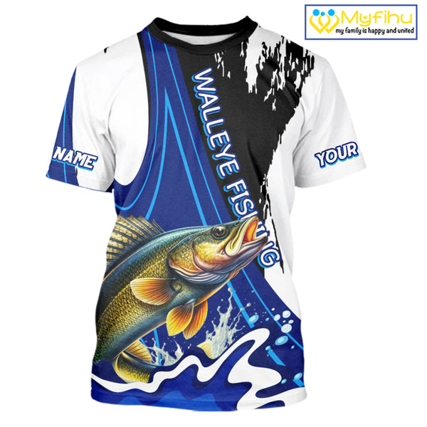Walleye Fishing Jersey Personalized Name Fishing T-Shirts, Angler Tournament Fishing Apparel NHT871