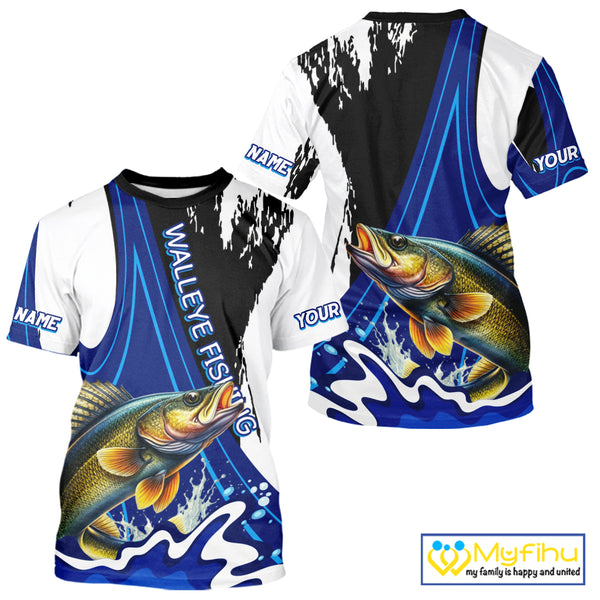 Walleye Fishing Jersey Personalized Name Fishing T-Shirts, Angler Tournament Fishing Apparel NHT871