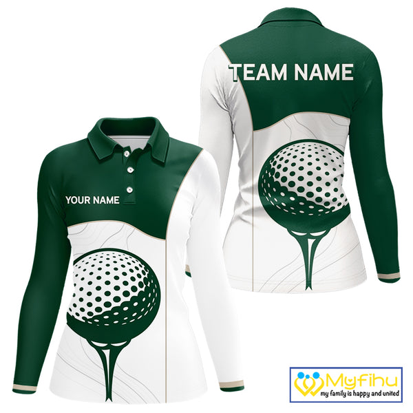 Green White Golf Ball Womens Golf Polo Shirts Custom Golf Clothing For Ladies NHT883
