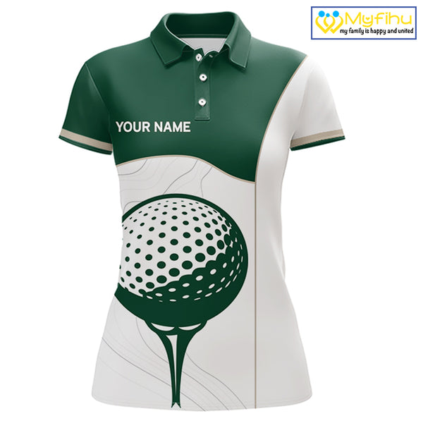 Green White Golf Ball Womens Golf Polo Shirts Custom Golf Clothing For Ladies NHT883