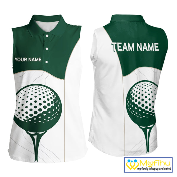 Green White Golf Ball Sleeveless Womens Golf Polo Shirts Custom Golf Clothing For Ladies NHT883