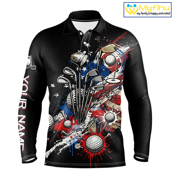 Patriotic Golf Polo Shirt Custom USA Flag Golf Shirt For Men, Golf Apparel Gift For Golfers NHT904