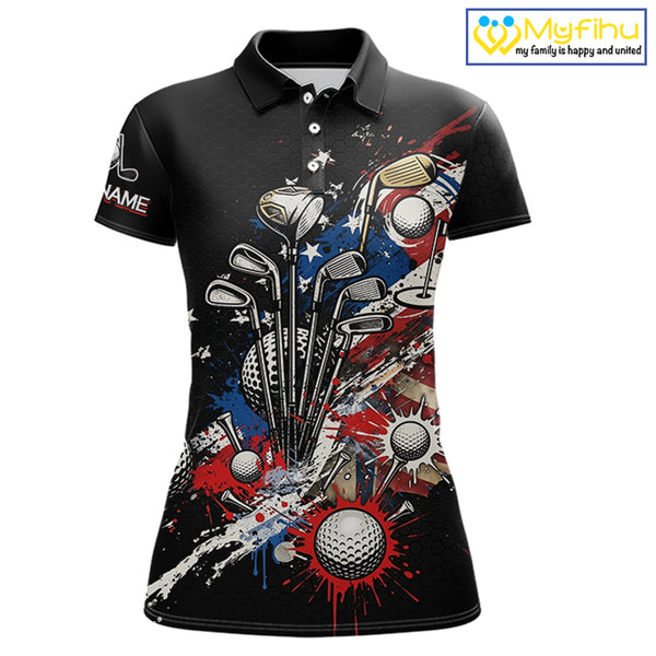 Patriotic Golf Polo Shirt Custom USA Flag Golf Shirt For Womens, Golf Apparel Gift For Golfers NHT904