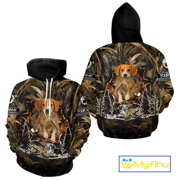 Custom Rabbit Hunting with Beagle Dog 3D Prints Camouflage Shirts, Rabbit Hunting Gifts NHT365