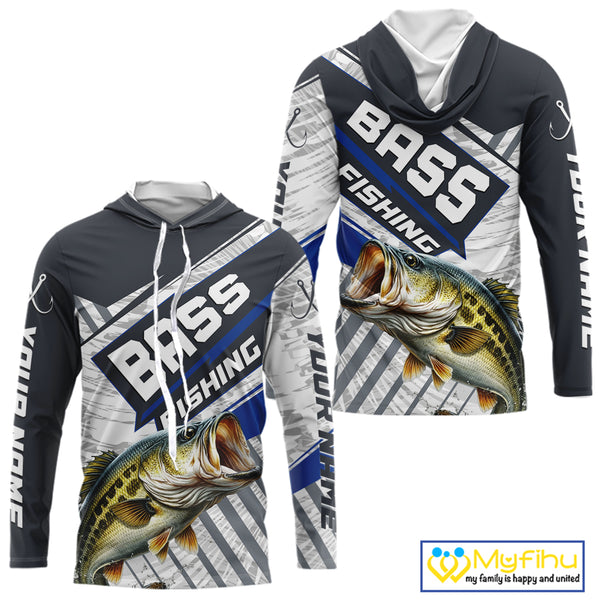Personalized Bass Fishing Jerseys For Fishing Team, Largemouth Bass Hooded Fishing Shirt Long Sleeve NHT918