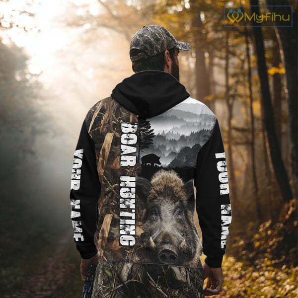 Wild Boar Hunting Camo Custom Name Shirts, Personalized Boar Hunting Clothes NHT324