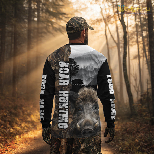 Wild Boar Hunting Camo Custom Name Shirts, Personalized Boar Hunting Clothes NHT324