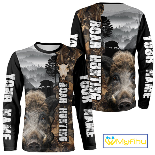 Wild Boar Hunting Camo Custom Name Shirts, Personalized Boar Hunting Clothes NHT324