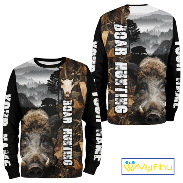 Wild Boar Hunting Camo Custom Name Shirts, Personalized Boar Hunting Clothes NHT324