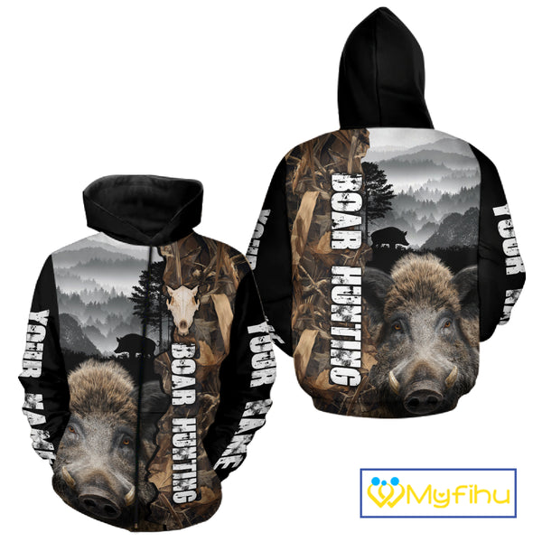 Wild Boar Hunting Camo Custom Name Shirts, Personalized Boar Hunting Clothes NHT324