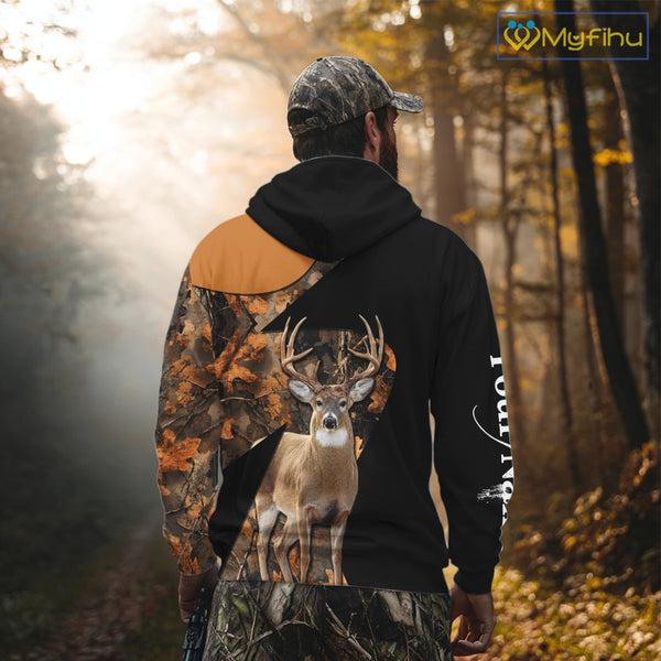 Deer Hunting Shirt Black Camo Orange 3D Custom Name, Season Deer Hunting NHT295