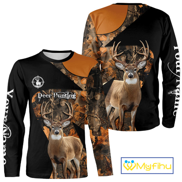 Deer Hunting Shirt Black Camo Orange 3D Custom Name, Season Deer Hunting NHT295