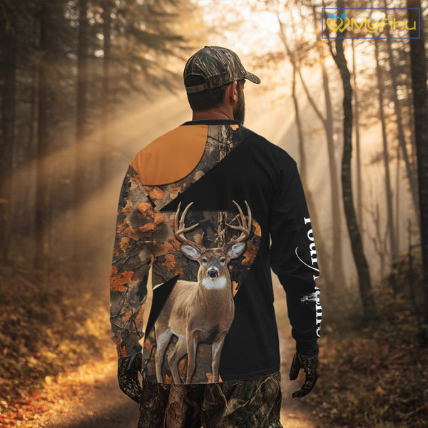 Deer Hunting Shirt Black Camo Orange 3D Custom Name, Season Deer Hunting NHT295