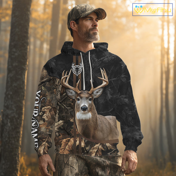 Personalized Deer Hunting Black Brown Camo Shirts,  Whitetail Deer Hunting Gift NHT311
