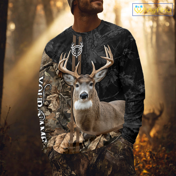 Personalized Deer Hunting Black Brown Camo Shirts,  Whitetail Deer Hunting Gift NHT311
